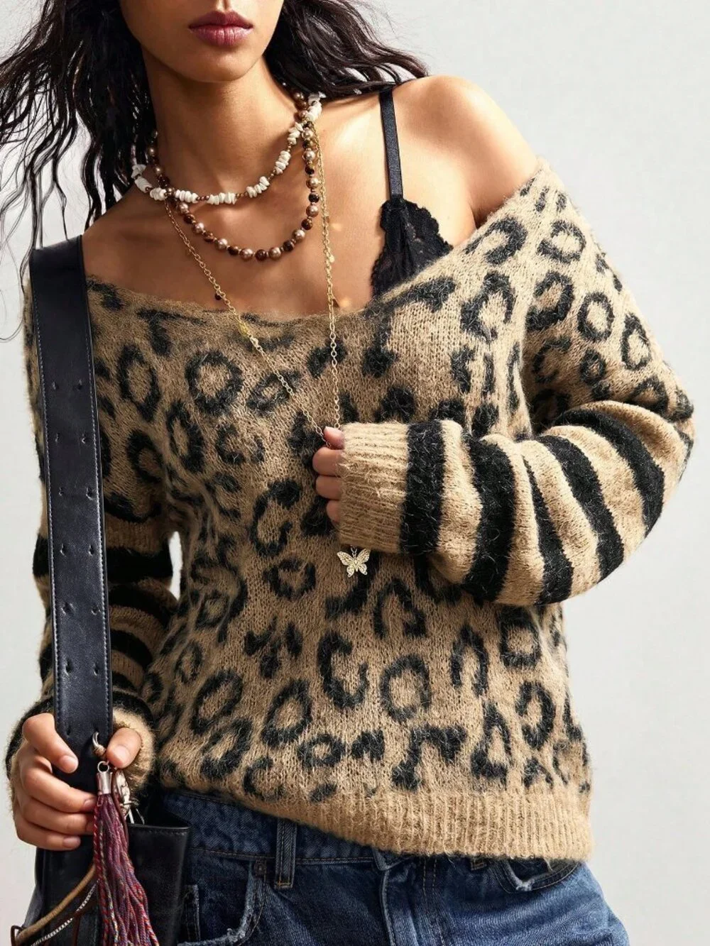 Multicolor Casual Women's V-Neck Sweater Set
